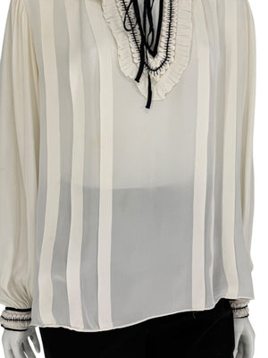 Oscar de la Renta Ivory Sheer Ruffled Blouse – Size 12