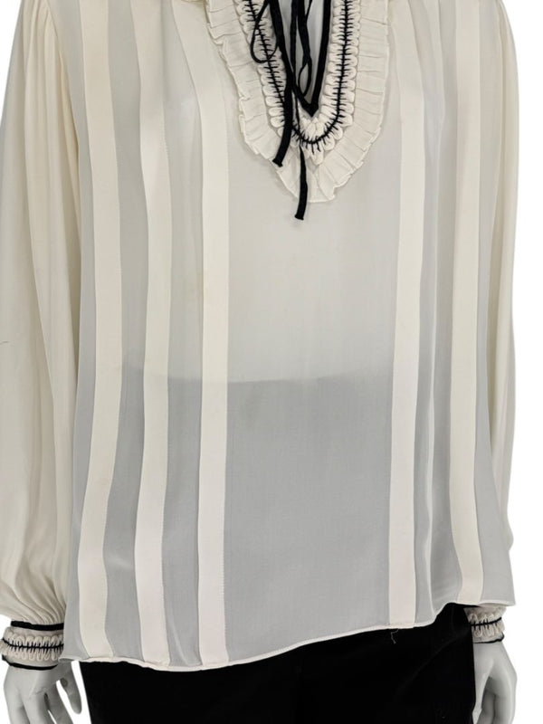 Oscar de la Renta Ivory Sheer Ruffled Blouse – Size 12