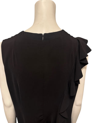 Akris Black Asymmetric Ruffle V-Neck Mini Dress – Size US 10