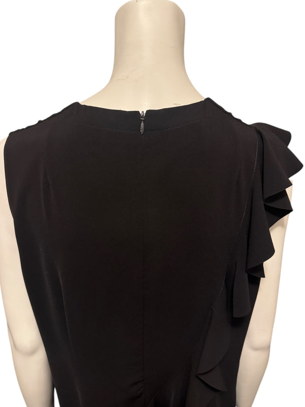 Akris Black Asymmetric Ruffle V-Neck Mini Dress – Size US 10