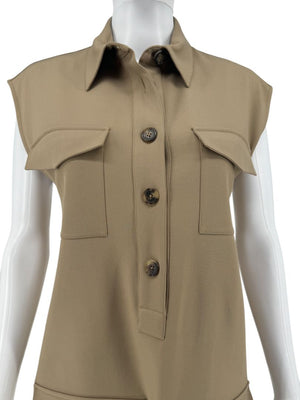 Céline Khaki Wool Belted Utility Midi Dress – Size FR 42 (US 8/10)