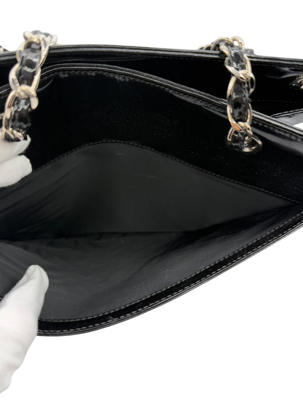 Chanel CC Turnlock Patent Tote with Silver Chain/Hardware
