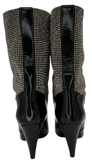 Saint Laurent Jazz Calf Swarovski Crystal Embellished Niki 105 Ankle Boots 39.5 Black