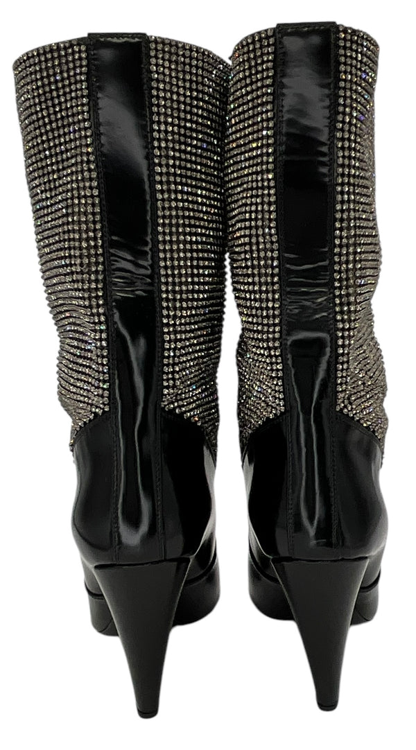 Saint Laurent Jazz Calf Swarovski Crystal Embellished Niki 105 Ankle Boots 39.5 Black