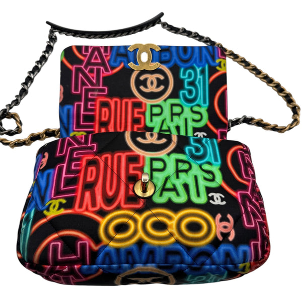 Chanel 19 Flap Bag Quilted Graffiti Print Fabric - Medium