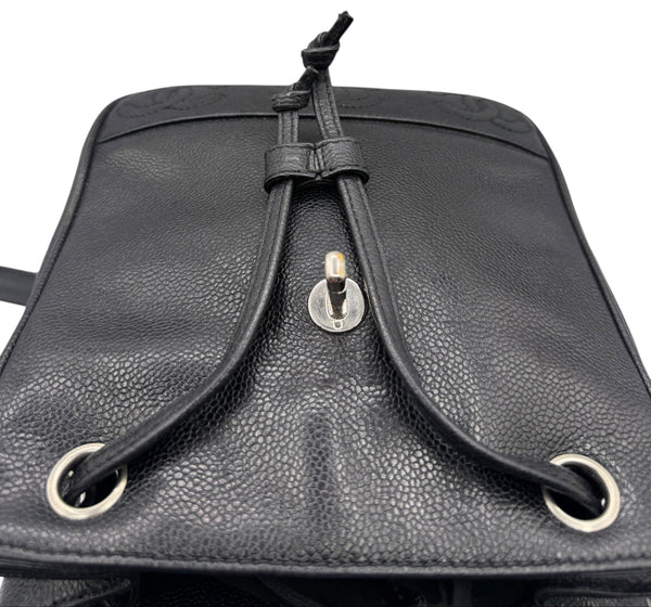 Chanel 1996-1997 Black Caviar Triple CC Backpack - Silver Hardware *RARE*