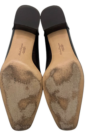 Salvatore Ferragamo Black Croc-Embossed Leather Loafers with Gold Gancini – Size 10.5 B (Made in Italy)