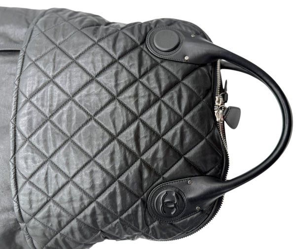 Chanel Black Quilted Coated Canvas Vertical Sport Weekender Bag