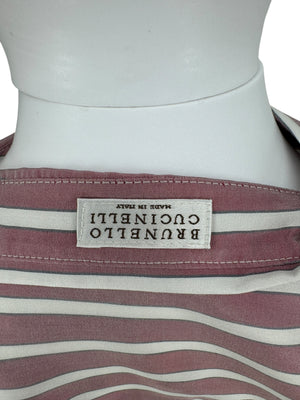 Brunello Cucinelli Silk NWT Striped Button-Up Shirt - Size L