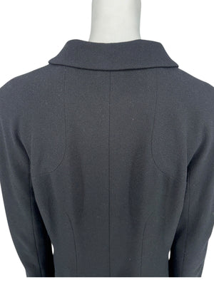 Chanel F/W 02 Long Black Wool Jacket Pearl Buttons - Size 44