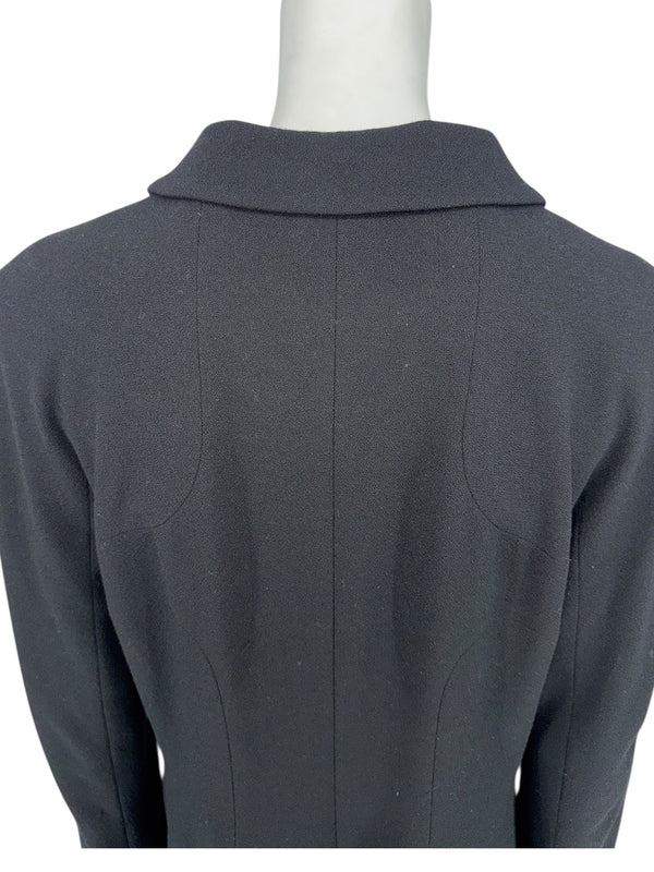 Chanel F/W 02 Long Black Wool Jacket Pearl Buttons - Size 44