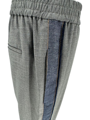 Brunello Cucinelli Charcoal Wool Trousers with Denim Side Stripe - Size 8