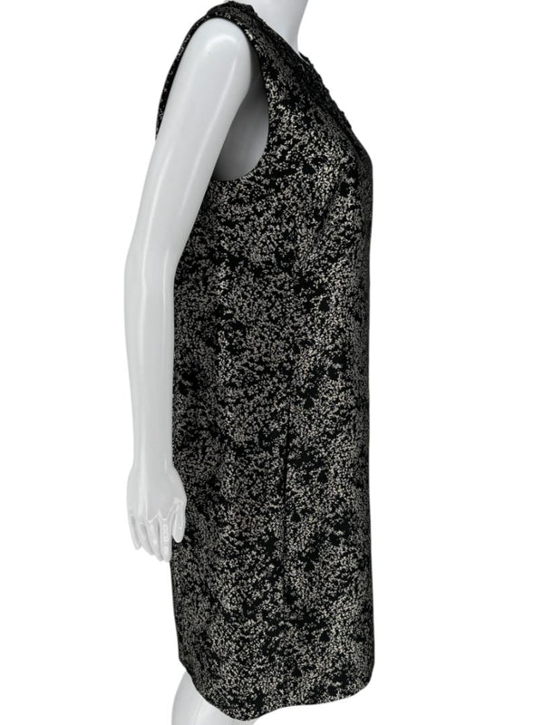 Pamella Roland Metallic Jacquard Sleeveless Dress with Beaded Neckline