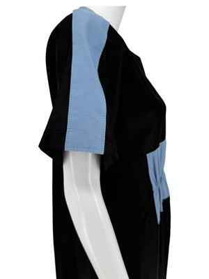 Pamella Roland Black & Blue Color block Gathered Waist Dress