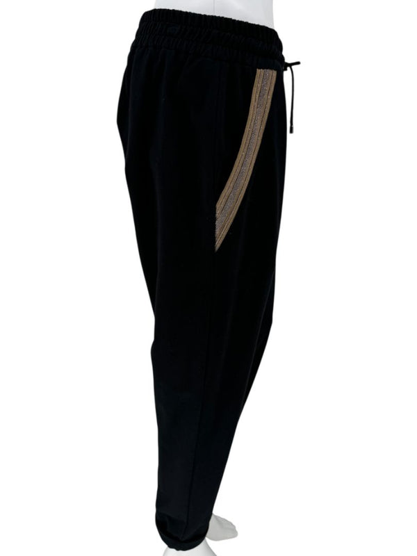Brunello Cucinelli Black Cotton Joggers with Metallic Trim - Large