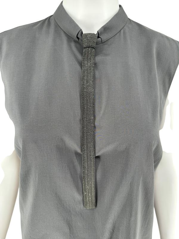 Brunello Cucinelli Sleeveless Silk Blouse with Chain Detail - XL