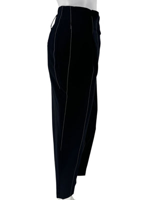 Brunello Cucinelli Navy Pinstripe Wool Pants with Belt - Size 8