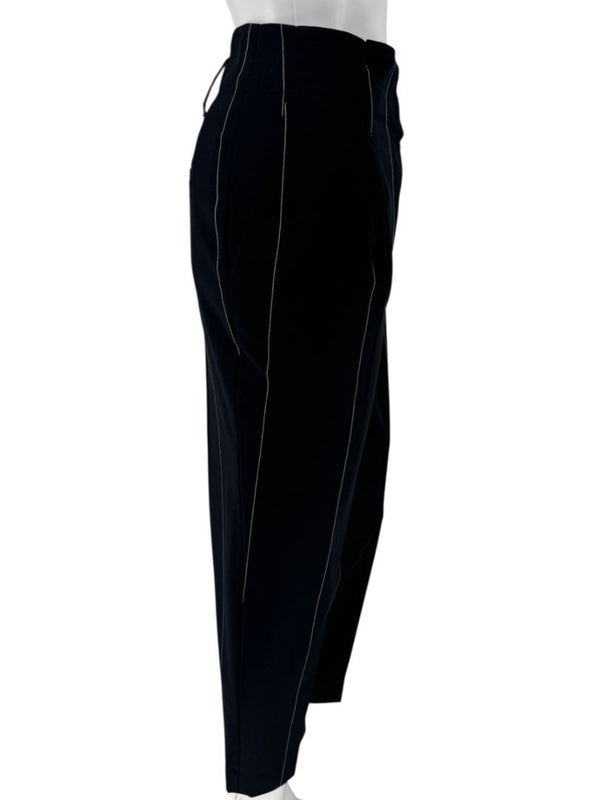 Brunello Cucinelli Navy Pinstripe Wool Pants with Belt - Size 8