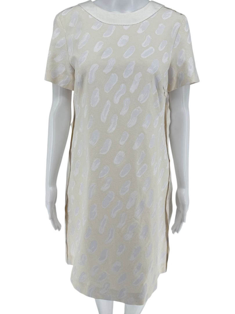Marni Textured Cream Print Shift Dress with Silk Trim - Size 4