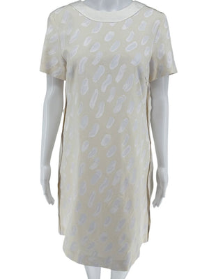Marni Textured Cream Print Shift Dress with Silk Trim - Size 4
