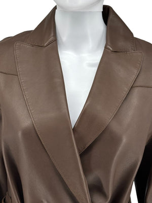 Brunello Cucinelli Chocolate Leather Belted Coat - Size 4