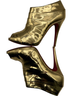 Christian Louboutin Gold Patent Leather Robot 120 Ankle Boots Size 39