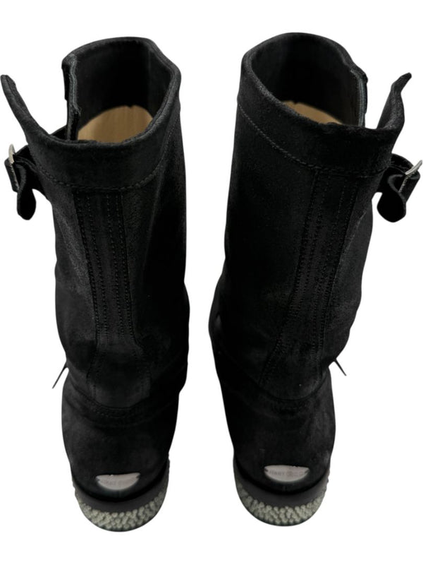 Jimmy Choo Black Suede Buckle Boots with Crystal Heels – Size 39.5