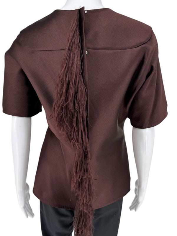 Alexander Wang Mahogany Short Sleeve Top with Fringed Back Detail