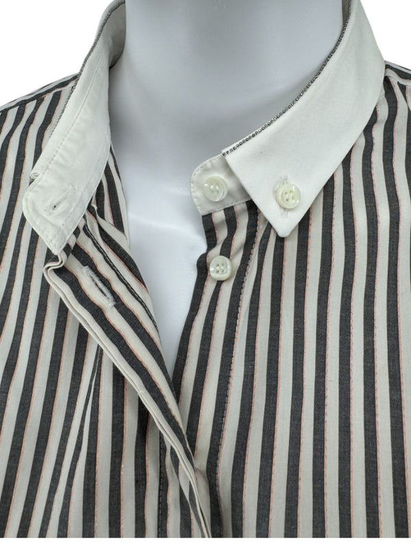 Brunello Cucinelli Striped Shirt with Monili Detail - Size L