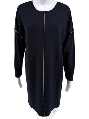 MaxMara Navy Wool Knit Dress with Contrast Piping – Size L