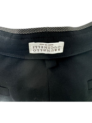 Brunello Cucinelli Black Tapered Wool Trousers with Monili Belt Loop - Size 10