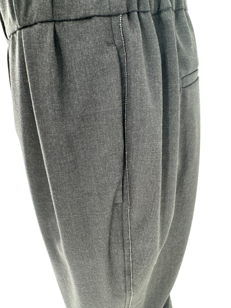 Brunello Cucinelli Charcoal Wool-Blend Elastic Waist Trousers – Size 8