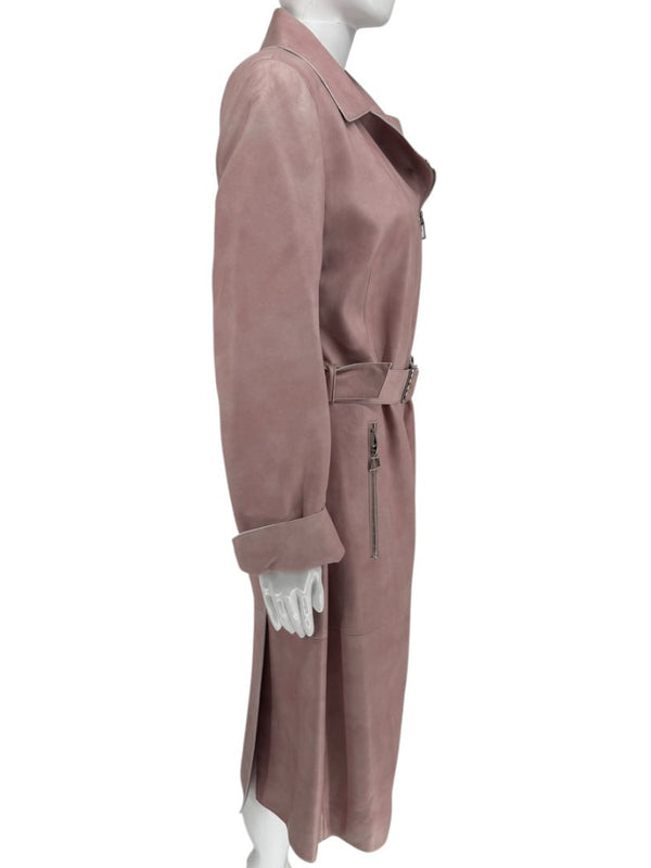 Akris Lamb Nappa Leather Moto Trench in Dusty Rose – Size 8