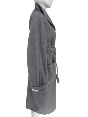 Max Mara ‘Manuela’ Belted Wrap Coat in Light Grey – Size US 10 / IT 44