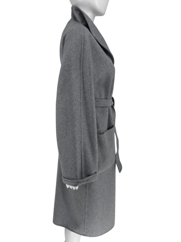 Max Mara ‘Manuela’ Belted Wrap Coat in Light Grey – Size US 10 / IT 44