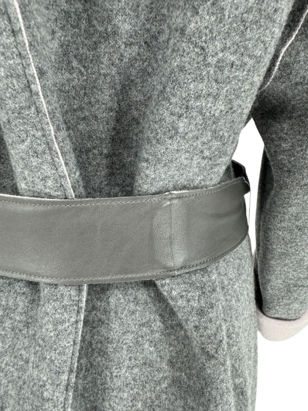 Agona Gray Double-Faced Cashmere Wrap Coat with Leather Belt – Size IT 42 (US 6)