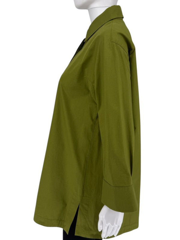 Max Mara Olive Green Cotton Poplin Tunic Shirt – Size IT 42 (US 6)