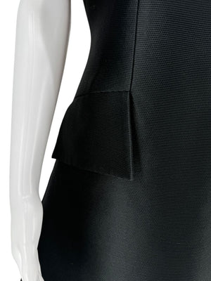 Pamella Roland Black Structured A-Line Dress with Sculptural Sleeves – Large