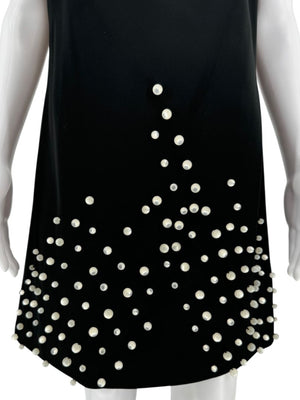 Pamella Roland Black Sleeveless Shift Dress with Pearl Embellishments – Large