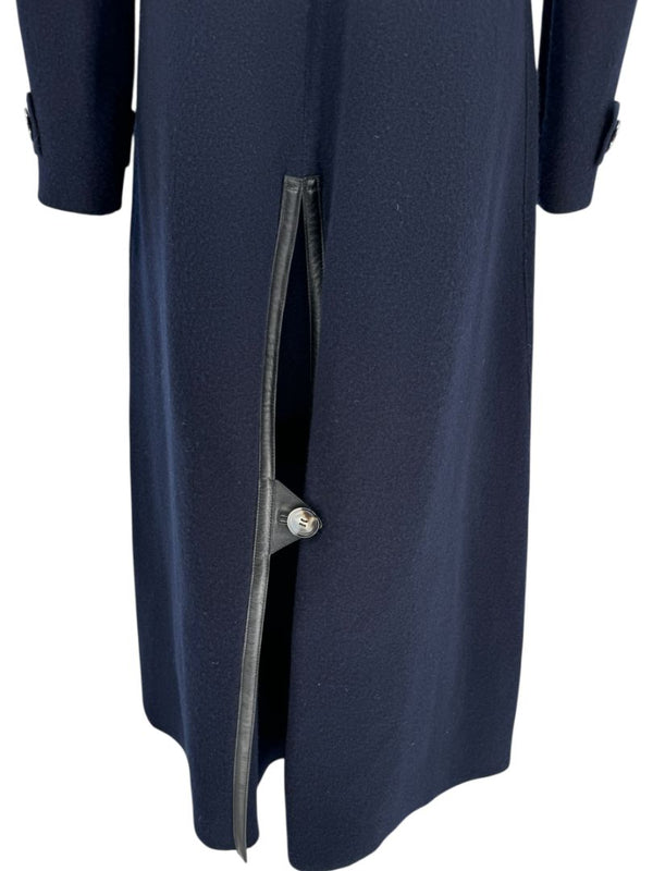 Giorgio Armani Navy Wool-Cashmere Coat with Leather Trim – Size 44