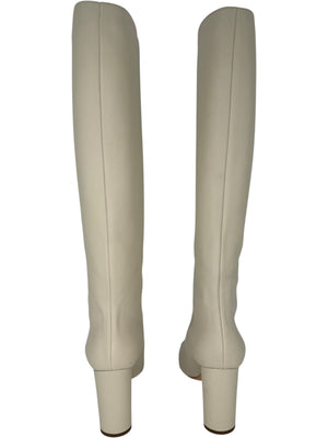 Louis Vuitton Ivory Leather Square-Toe Boots with Silver Cap – Size 39.5