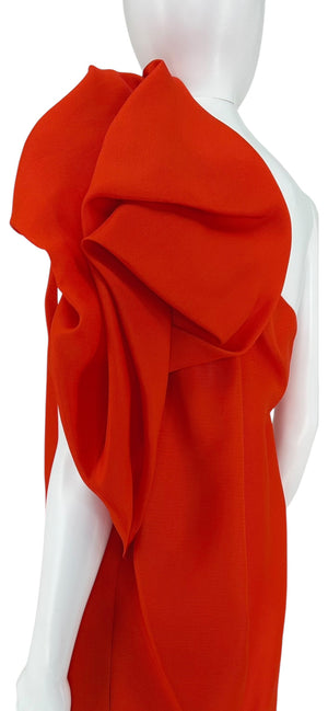 Lanvin 2009 Sculptural One-Shoulder Red Silk Dress – Large