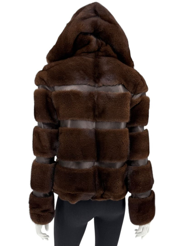 Michael Kors Chocolate Brown Mink Fur & Leather Bomber Jacket – Size 8