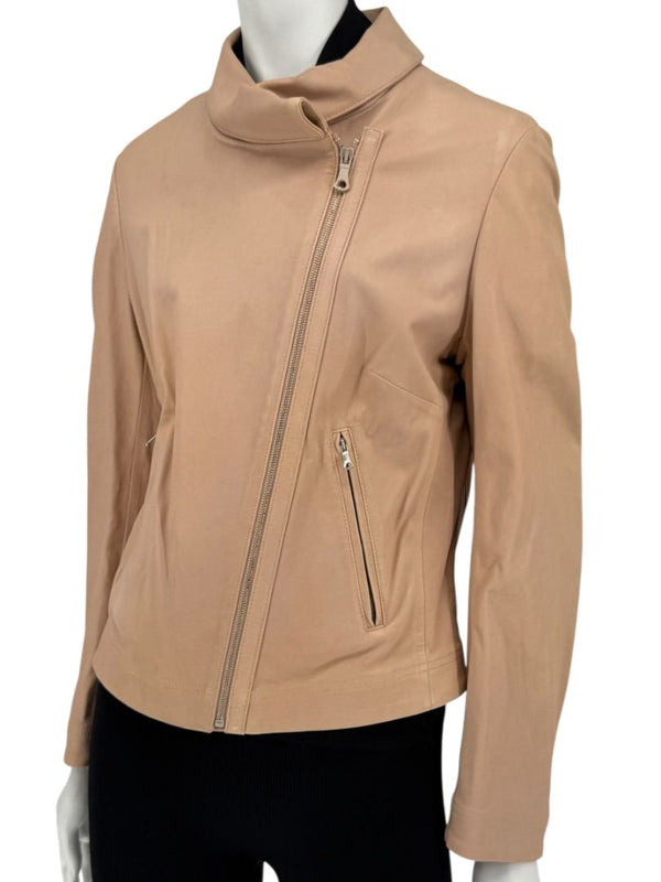 Piazza Sempione Blush Lamb Leather Moto Jacket – Size IT 46