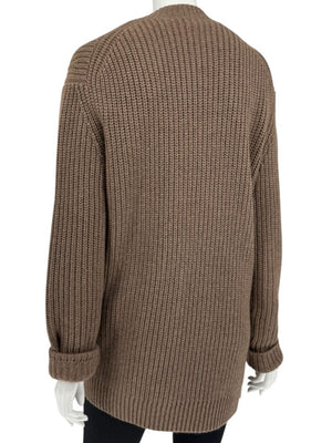 Michael Kors Java Brown Ribbed Cashmere Cardigan w/ Matching Scarf – Size M