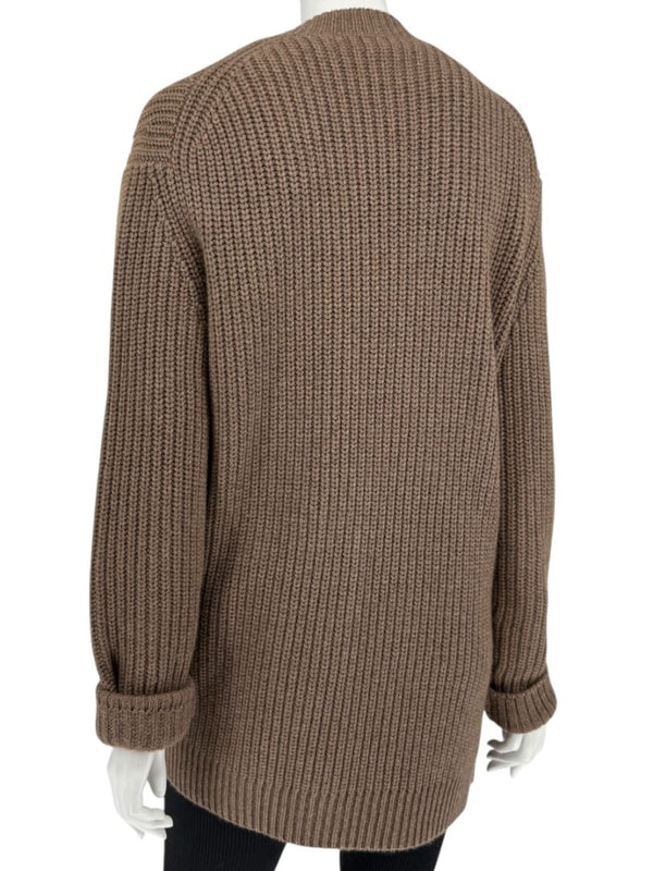 Michael Kors Java Brown Ribbed Cashmere Cardigan w/ Matching Scarf – Size M