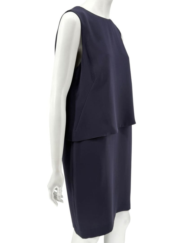 Max Mara Navy Draped Overlay Shift Dress – Size IT 46 (US 12)