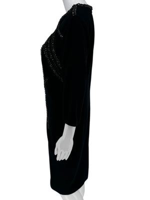 Pamella Roland Black Crepe Embellished Shift Dress – Large