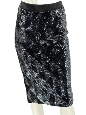 Pamella Roland Black Sequin Pencil Skirt – Large