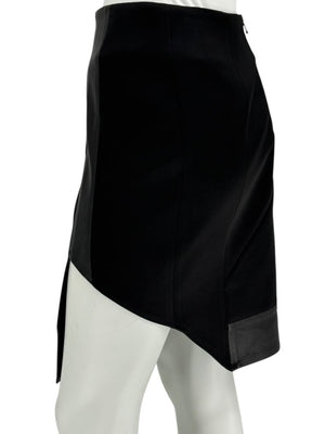 Pamella Roland Black Skirt with Leather Trim - Large